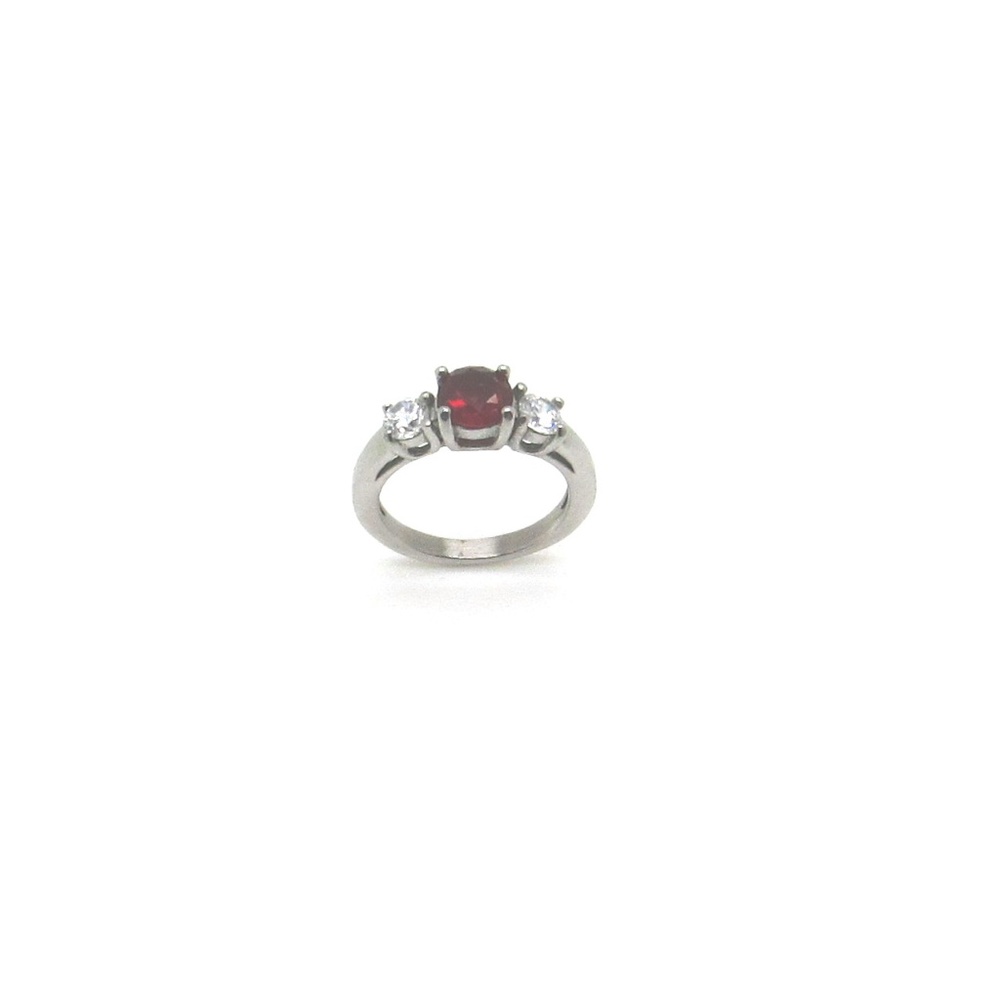 Stainless Steel Ruby Red Birthstone Ring